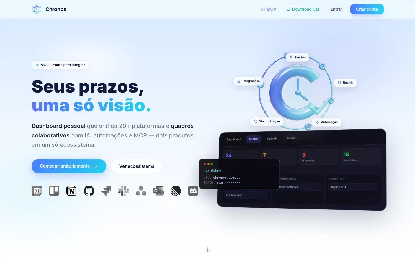 Home do Chronos — Seus prazos, uma só visão