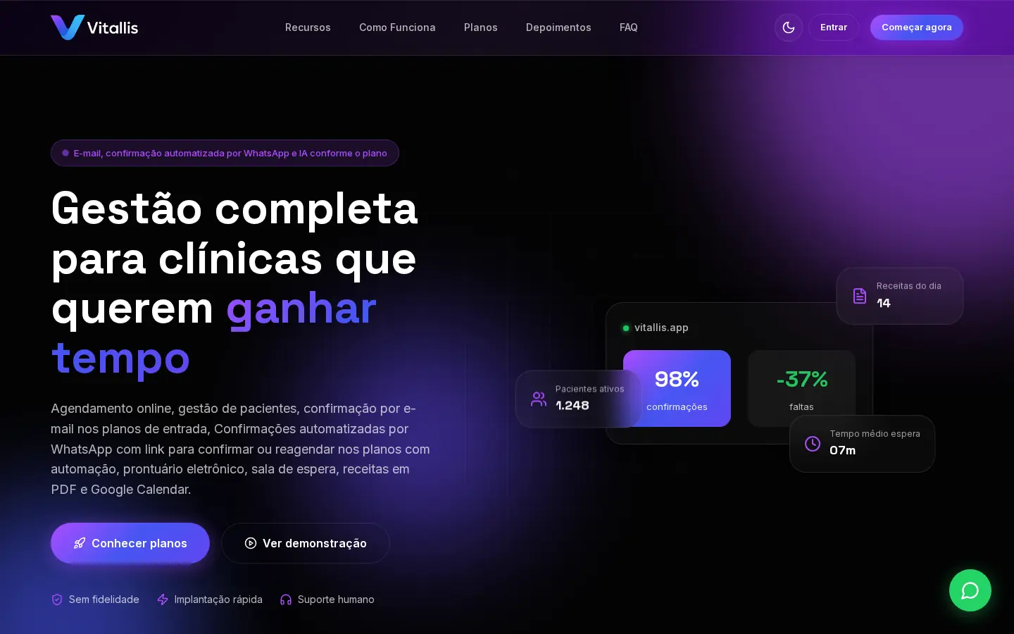 Home do Vitallis — Gestão completa para clínicas que querem ganhar tempo